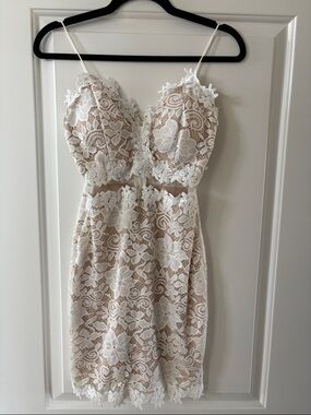 Windsor White Lace Sheer Mid Section Bachelorette / Bridal Dress